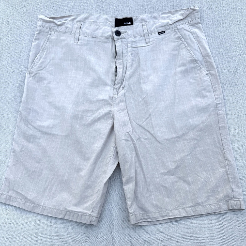 Hurley Mens Chino Shorts Size 36 Light Gray Slub Texture Casual Summer Beach